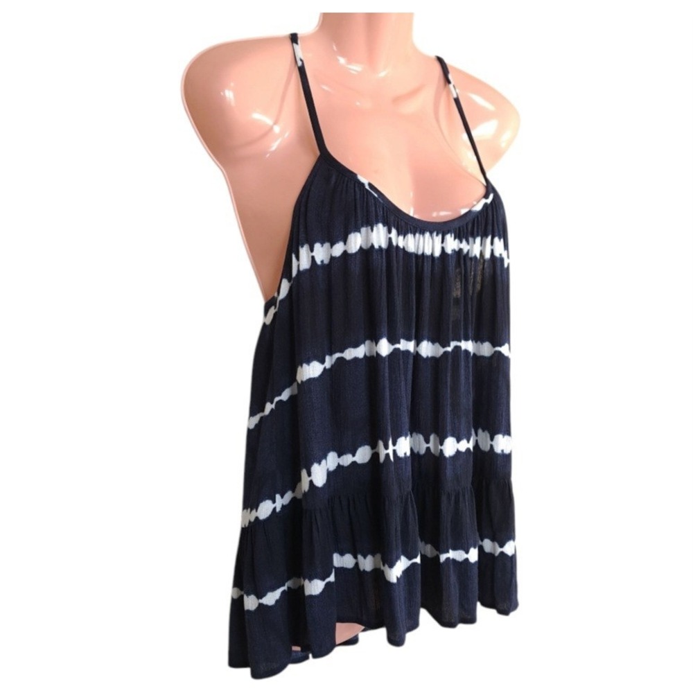 Loft Women's Tank Top Sleeveless Size S Navy Blue/White Tie Dye‎ 100% Rayon